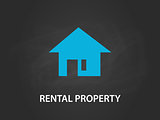 rental property concept illustration with a simple blue house with door and window and black background