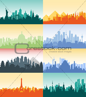 Brazil Russian France, Japan, India, Egypt China USA silhouette architecture buildings town city country travel