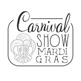 Hand Drawn Monochrome Mardi Gras Event Vintage Promotion Sign With Clowns Portrait In Pencil Sketch Style With Calligraphic Text