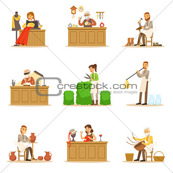 Artisan Craftsmanship Masters, Adult People And Craft Hobbies And Professions Set Of Vector Illustrations.