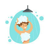 Girl Washing Hair In Shower, Part Of People In The Bathroom Doing Their Routine Hygiene Procedures Series