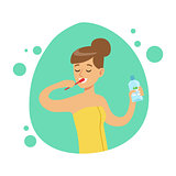 Woman Brushing Teeth, Part Of People In The Bathroom Doing Their Routine Hygiene Procedures Series