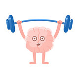 Humanized Brain Doing Heavy Weight Lifting Exercise In Gym , Intellect Human Organ Cartoon Character Emoji Icon