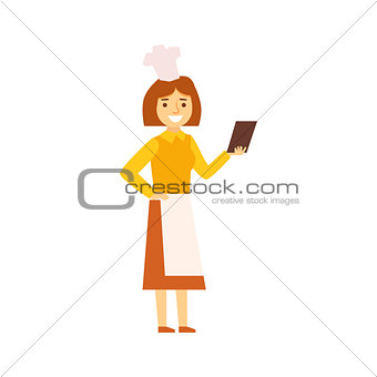 Woman Cook In Apron Looking For Recepy On Smartphone, Person Being Online All The Time Obsessed With Gadget