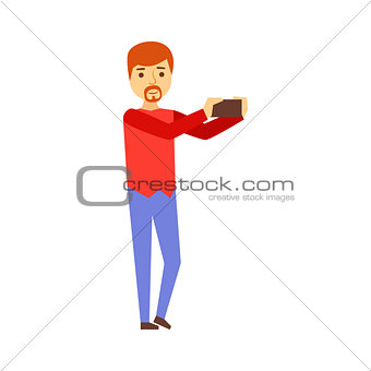 Man Taking Picture With A Smartphone, Person Being Online All The Time Obsessed With Gadget