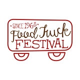 Food Truck Cafe Food Festival Promo Sign, Colorful Vector Design Template With Frame In Shape Of Vehicle Silhouette
