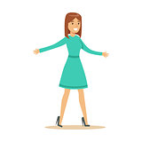 Woman In Blue Long Sleeve Dress Overwhelmed With Happiness And Joyfully Ecstatic, Happy Smiling Cartoon Character