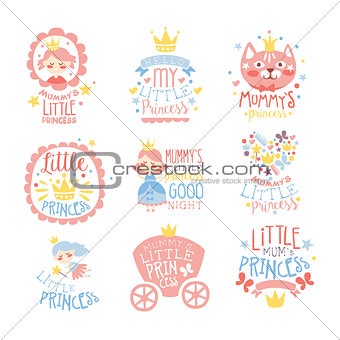 Little Princess Set Of Prints For Infant Girls Room Or Clothing Design Templates In Pink And Blue Color