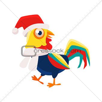 Rooster Cartoon Character Wearing Hat And Scarf ,Cock Representing Chinese Zodiac Symbol Of New Year 2017