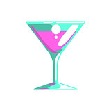 Fancy Cocktail Served In Martini Glass, Gambling And Casino Night Club Related Cartoon Illustration