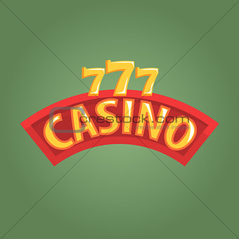 Casino Label Outdoor Sign In Red And Golden Colors, Gambling And Casino Night Club Related Cartoon Illustration