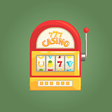 One-Armed Bandit Slot Machine, Gambling And Casino Night Club Related Cartoon Illustration