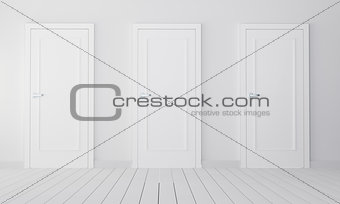 Interior with three white closed doors