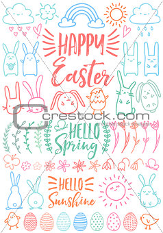 Happy Easter, set of vector doodles