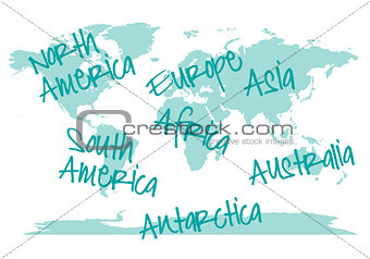 World map with continents, vector