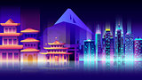 Japan city night neon style architecture buildings town country travel