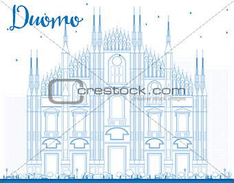 Outline Duomo in Blue Color. Milan. Italy. 