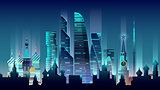Russian city night neon style architecture buildings town country travel