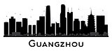 Guangzhou City skyline black and white silhouette. 