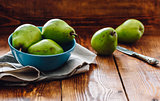 Green Pears in Blue Bowl