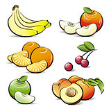 Drawing set of different color fruits. Vector illustration