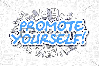 Promote Yourself - Cartoon Blue Word. Business Concept.