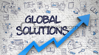 Global Solutions Drawn on White Brick Wall. 