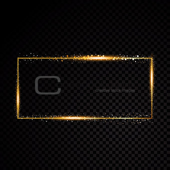 Vector rectangle frame. Shining banner. Isolated on black transparent background. Vector illustration