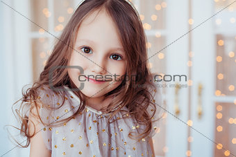 Portrait of happy, positive, smiling, cute caucasian girl