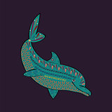 Dolphin sea animal ornament silhouette.