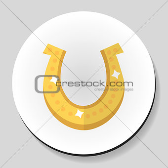 Golden horseshoe for good luck sticker icon flat style. Vector illustration.