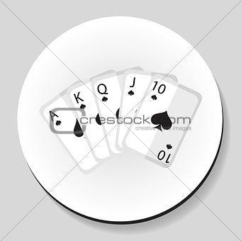 Playing cards pocker royal flash combination sticker icon flat style. Vector illustration.