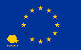 EU flag with Romania country. European Union membership Romania
