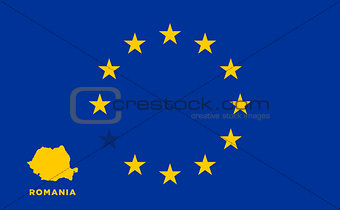 EU flag with Romania country. European Union membership Romania