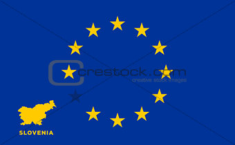 EU flag with Slovenia country. European Union membership Slovenia