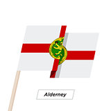 Alderney Ribbon Waving Flag Isolated on White. Vector Illustration.