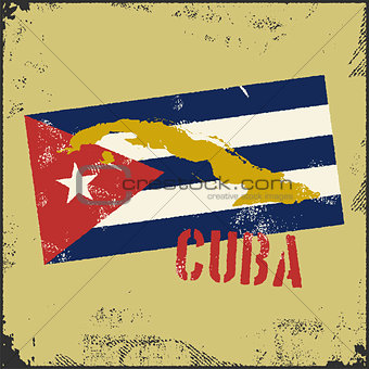 Vintage style Cuba map. Cuba flag.