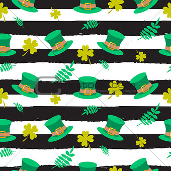 Ireland Saint Patrick hat on striped seamless pattern.