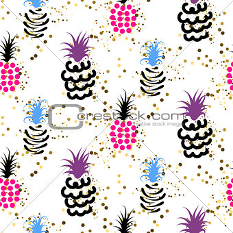 Abstract pineapple with gold glitter bright colors pattern.