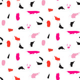 Paint pink brushstrokes white seamless vector pattern.