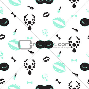 Chic mint and black girl seamless vector pattern.