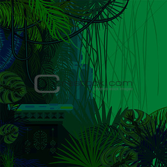 Tropical spinney foliage jungle nature background.