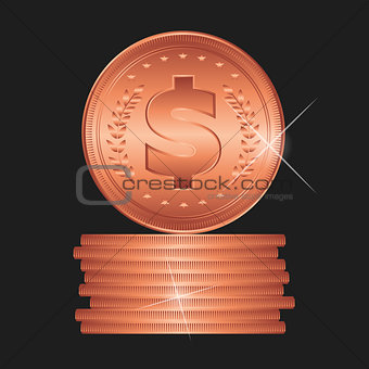 Bronze coin. Detailed vector illustration.