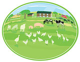 Country life with animals illustration
