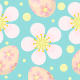 Cute Easter seamless pattern with eggs and flowers. Endless Spring background, texture, digital paper. Vector illustration.