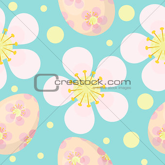 Cute Easter seamless pattern with eggs and flowers. Endless Spring background, texture, digital paper. Vector illustration.