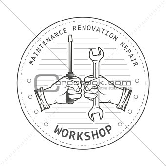 Repair service workshop emblem - hands with spanner and screwdri
