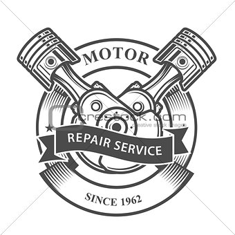 Engine pistons on crankshaft  - auto repair service emblem