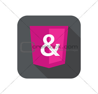 web development shield sign isolated ampersand icon on grey badge with long shadow