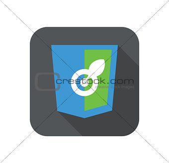 web development shield sign isolated blue green aim leaf icon on grey badge with long shadow